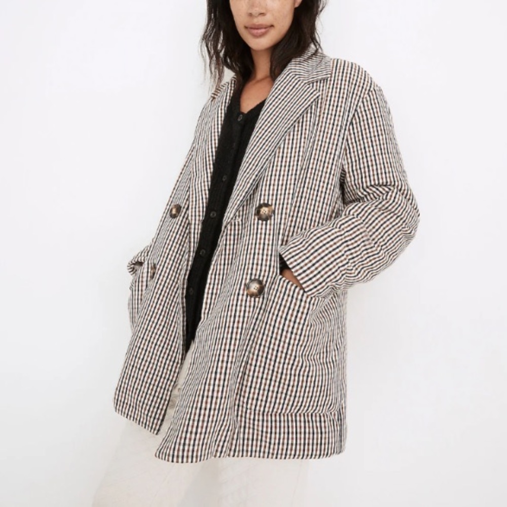 MADEWELL Padded Double Breasted Oversized Jacket in Plaid